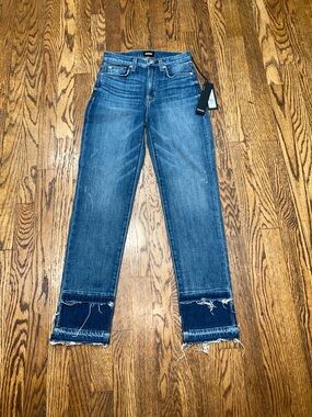 Hudson Jeans Mid Blue High Rise Straight Leg with Distressed Cuffs